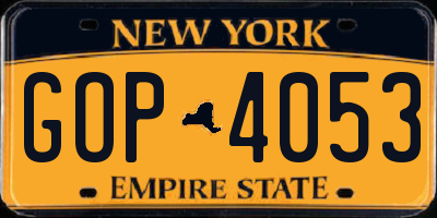 NY license plate GOP4053