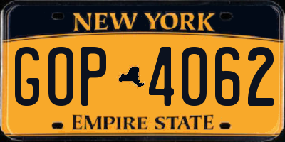 NY license plate GOP4062