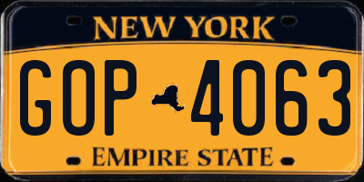 NY license plate GOP4063