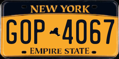 NY license plate GOP4067