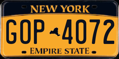 NY license plate GOP4072
