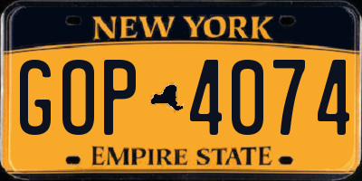 NY license plate GOP4074