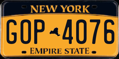 NY license plate GOP4076