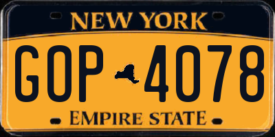 NY license plate GOP4078
