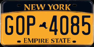 NY license plate GOP4085
