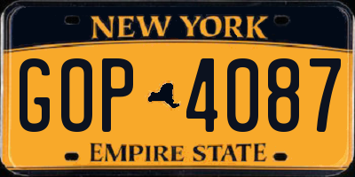 NY license plate GOP4087