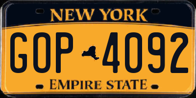 NY license plate GOP4092