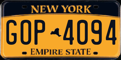 NY license plate GOP4094