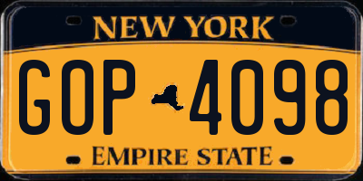 NY license plate GOP4098