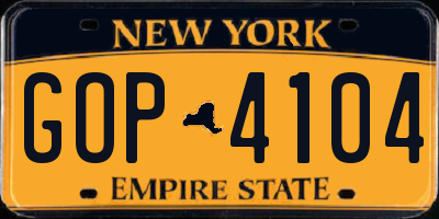 NY license plate GOP4104