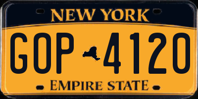 NY license plate GOP4120