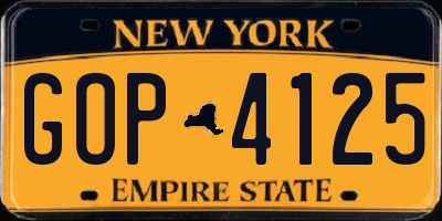 NY license plate GOP4125