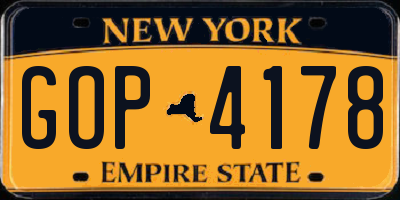 NY license plate GOP4178
