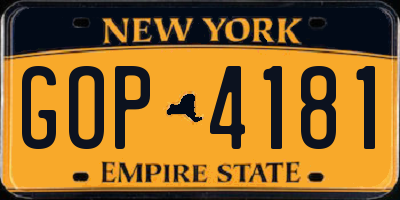 NY license plate GOP4181
