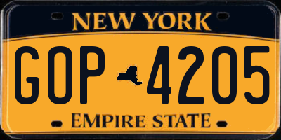 NY license plate GOP4205
