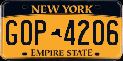 NY license plate GOP4206