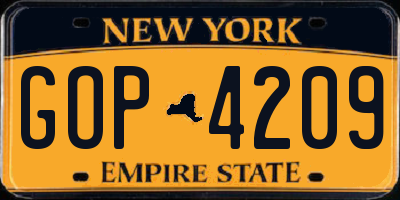 NY license plate GOP4209
