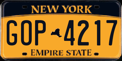 NY license plate GOP4217