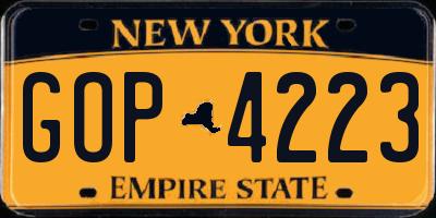 NY license plate GOP4223