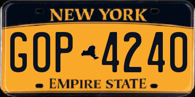 NY license plate GOP4240