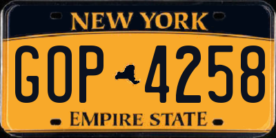 NY license plate GOP4258