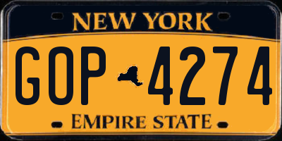 NY license plate GOP4274