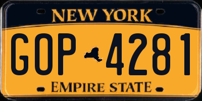 NY license plate GOP4281