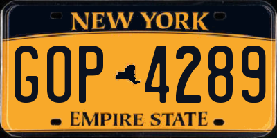 NY license plate GOP4289