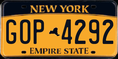 NY license plate GOP4292