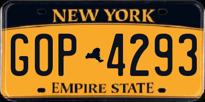 NY license plate GOP4293