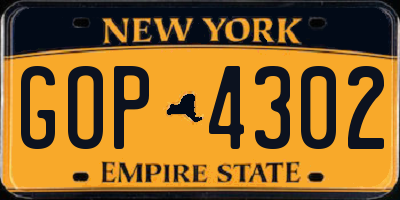 NY license plate GOP4302