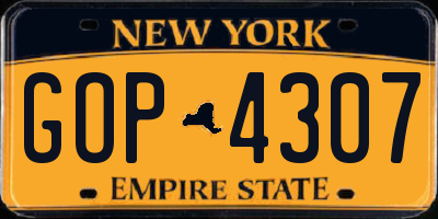 NY license plate GOP4307