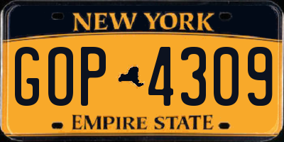 NY license plate GOP4309