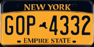 NY license plate GOP4332