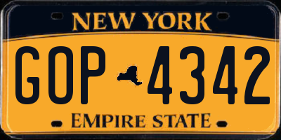 NY license plate GOP4342