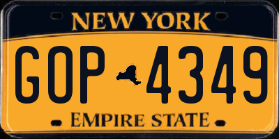 NY license plate GOP4349