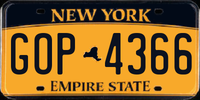 NY license plate GOP4366