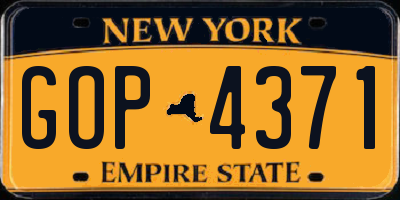 NY license plate GOP4371