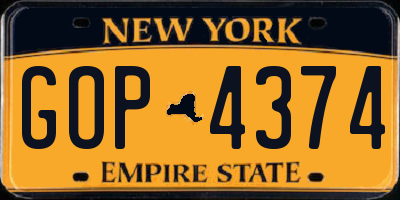 NY license plate GOP4374