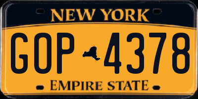 NY license plate GOP4378