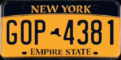 NY license plate GOP4381