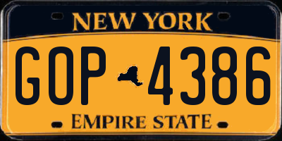 NY license plate GOP4386