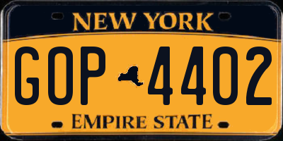 NY license plate GOP4402