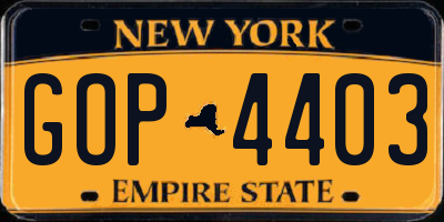 NY license plate GOP4403