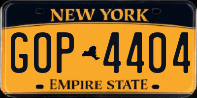NY license plate GOP4404