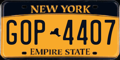 NY license plate GOP4407