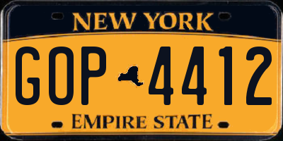 NY license plate GOP4412