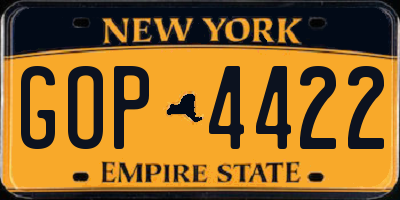NY license plate GOP4422