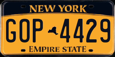 NY license plate GOP4429