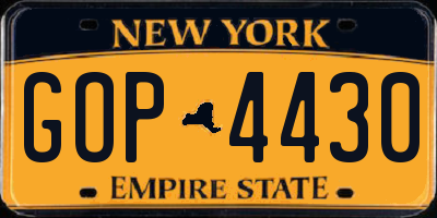 NY license plate GOP4430